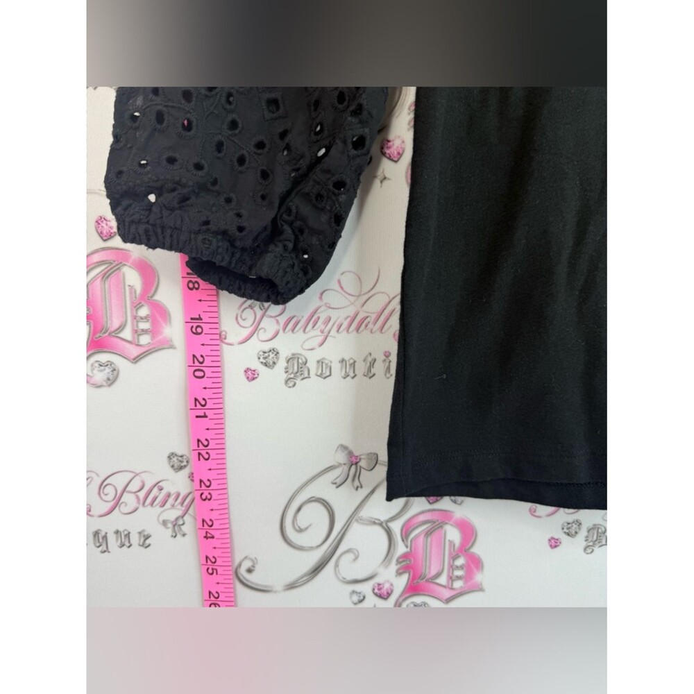 Reitmans shirt crochet style arms Black Eyelet Sleeve Top - Picture 4 of 8